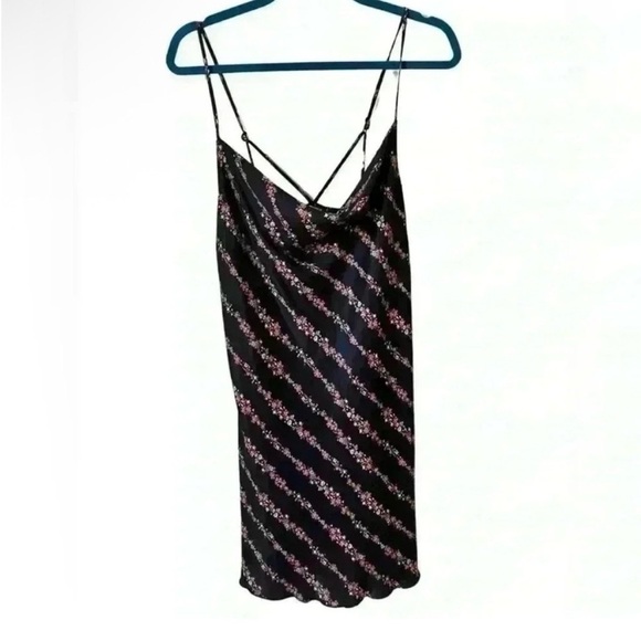 Free People Dresses & Skirts - Free People Floral Black Satin Spaghetti Strap Mini
Slip Dress Y2K